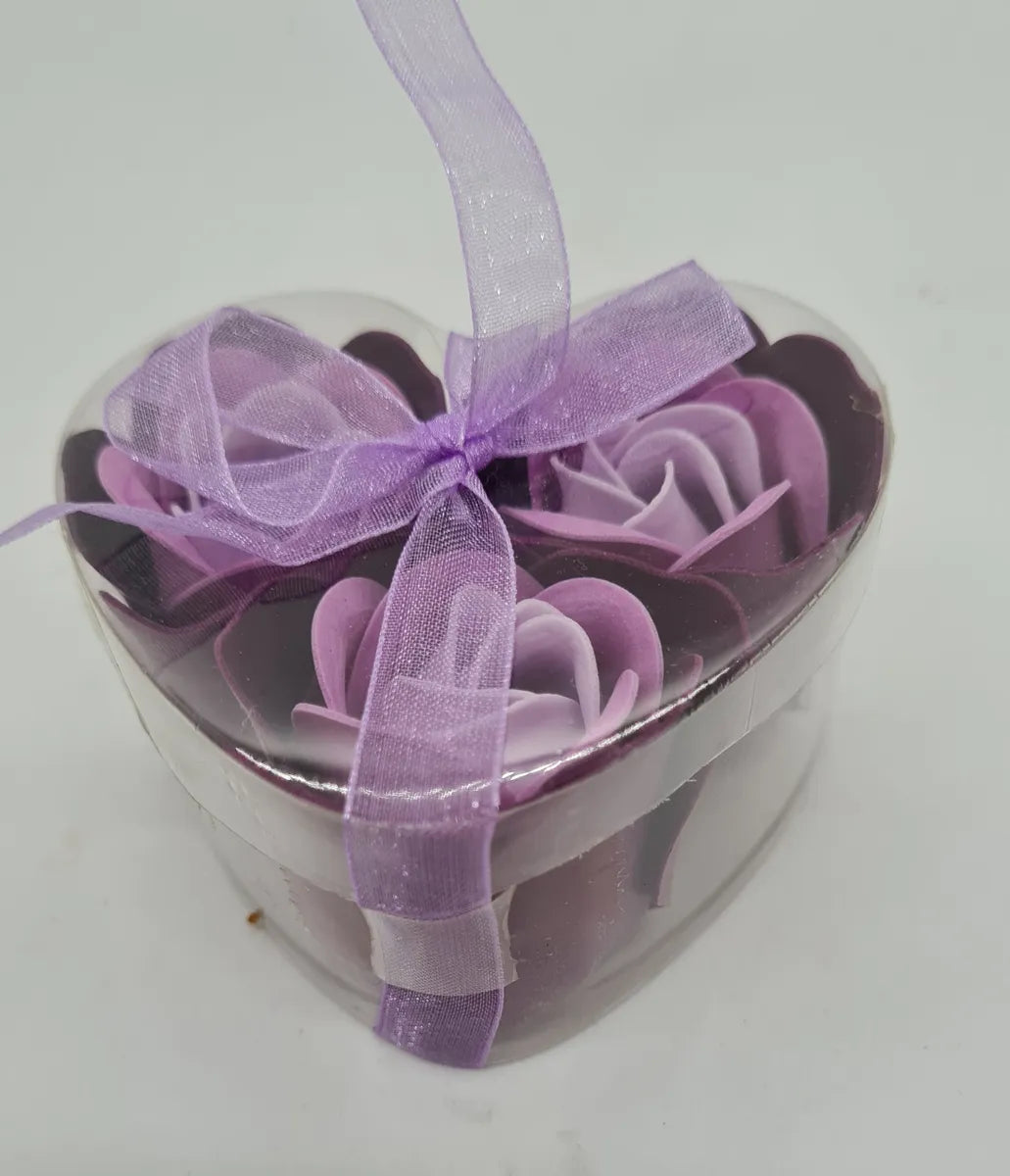 3 Soap Flower Heart Box - Lavender Roses