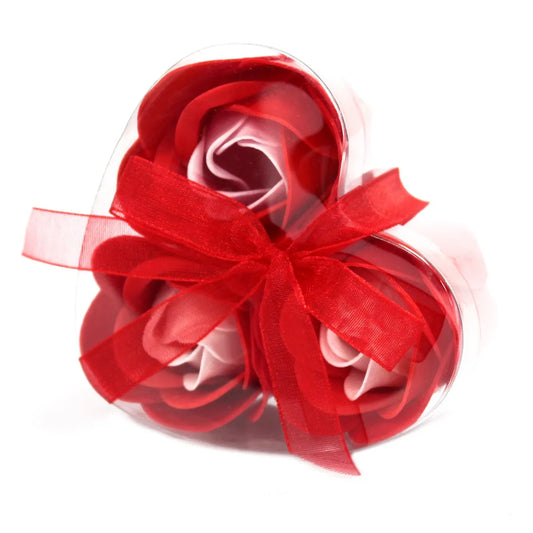3 Soap Flower heart Box - Red Roses